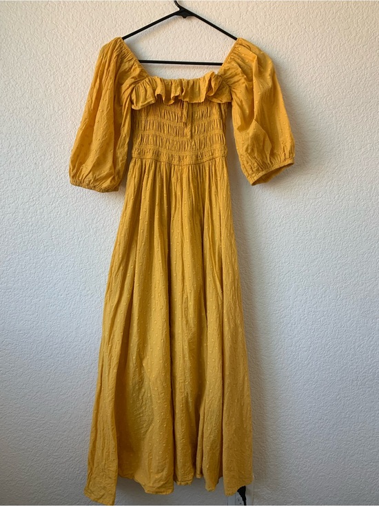 R Vivimos Dresses & Skirts - Smocked Puff-Sleeve Maxi Dress in Mustard Yellow